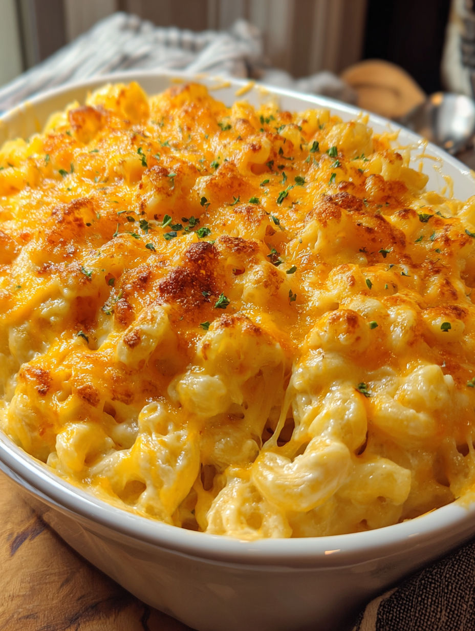 A bowl of macaroni and cheese.