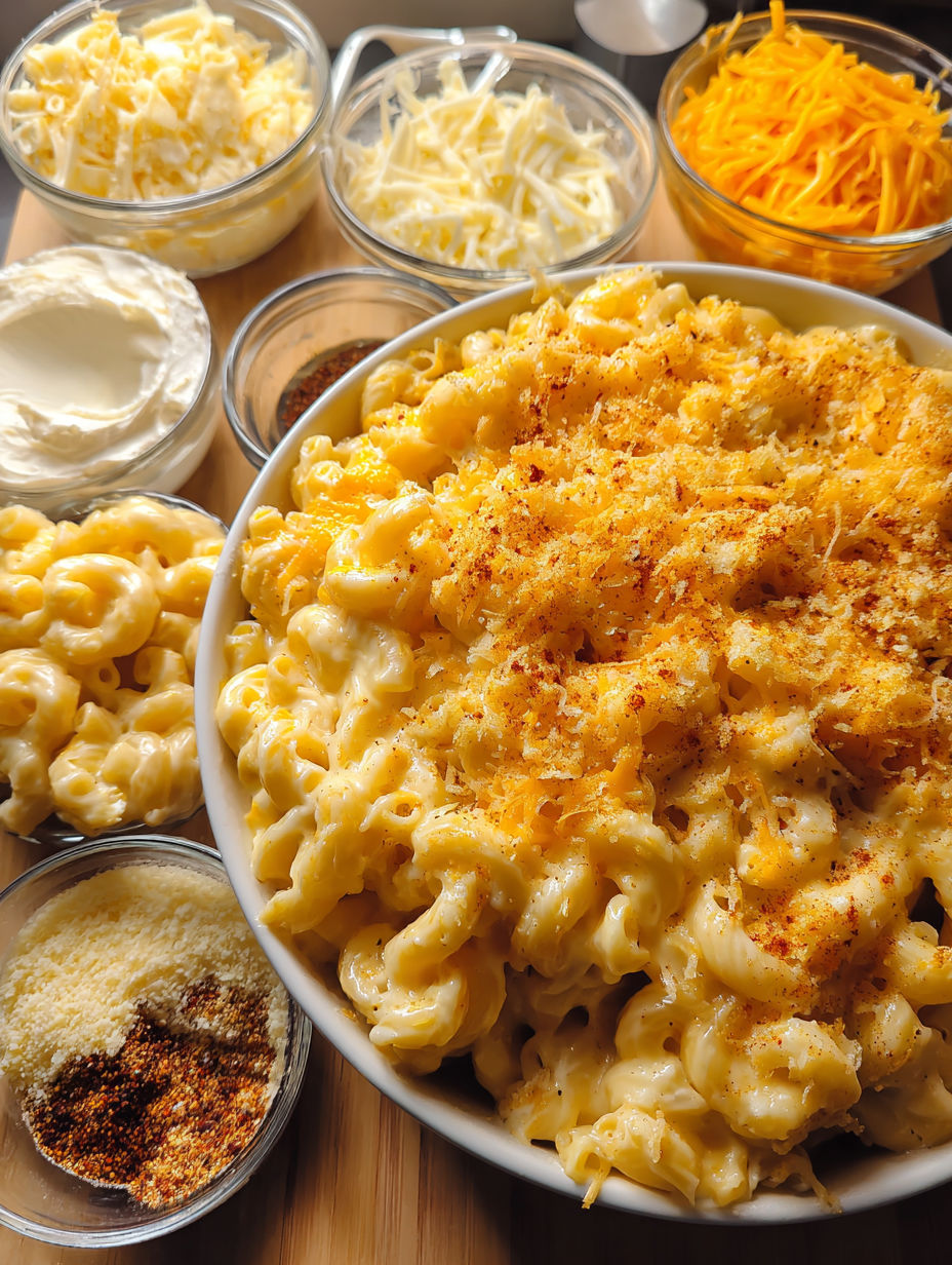 A bowl of macaroni and cheese with a spoon in it.