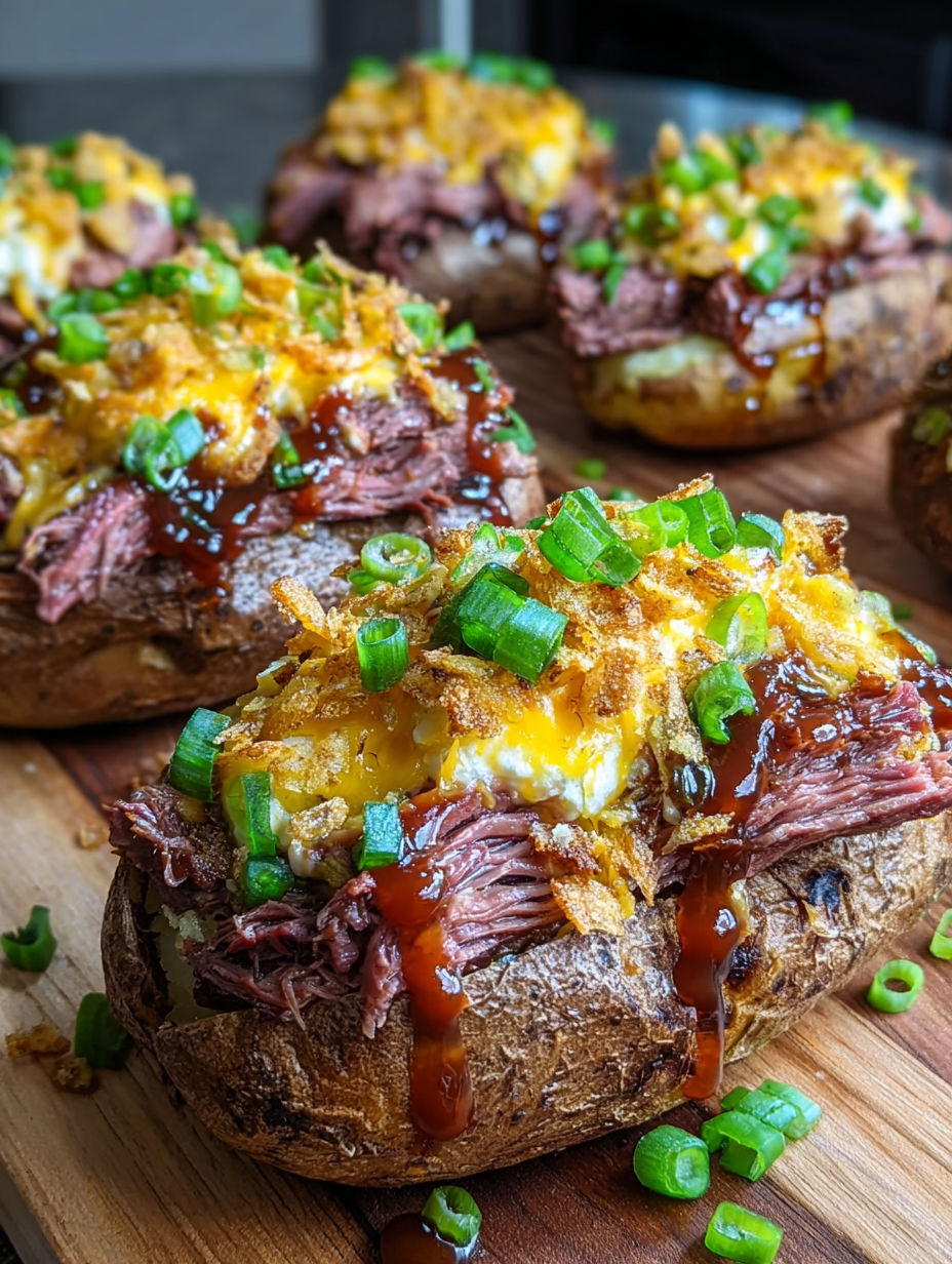 Twice baked potatoes with brisket.