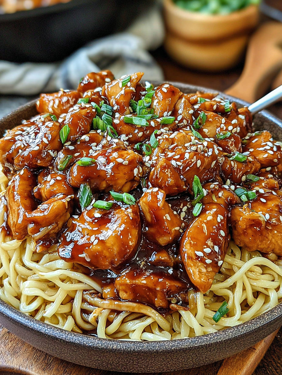 A bowl of chicken teriyaki noodles.