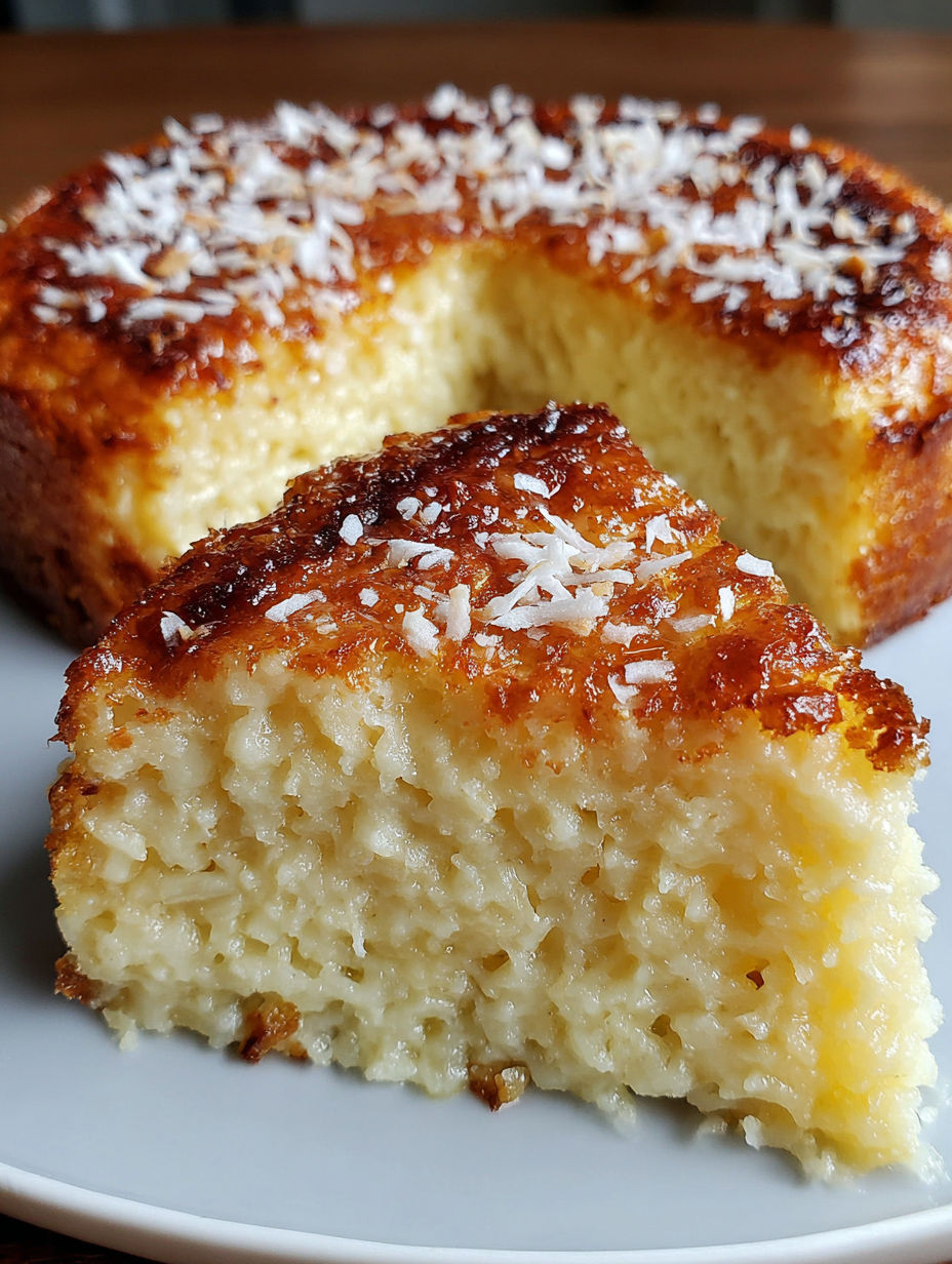 A slice of crustless coconut pie.