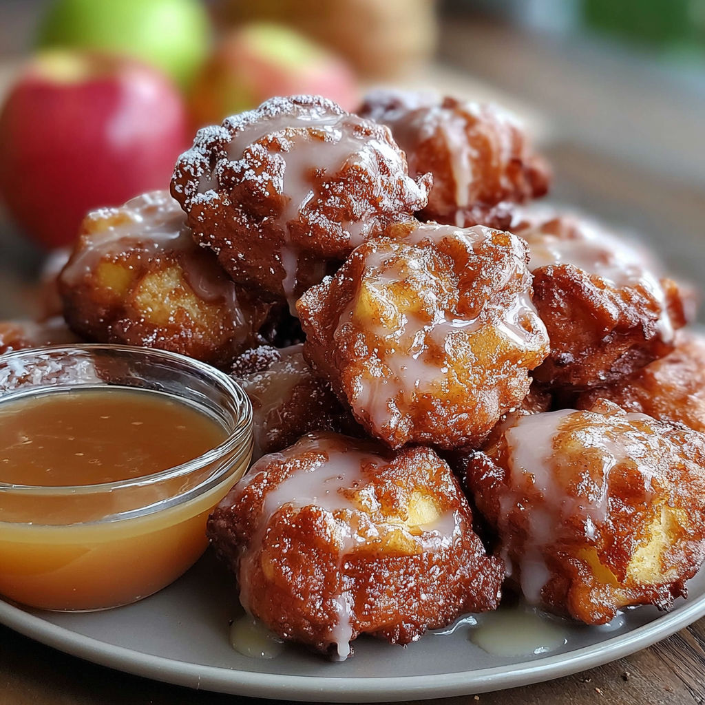 A plate of cinnamon glazed apple fritters.
