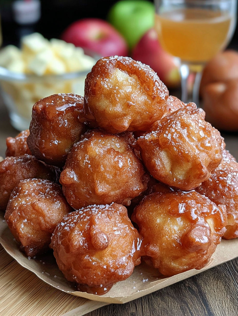 A stack of cinnamon glazed apple fritters.