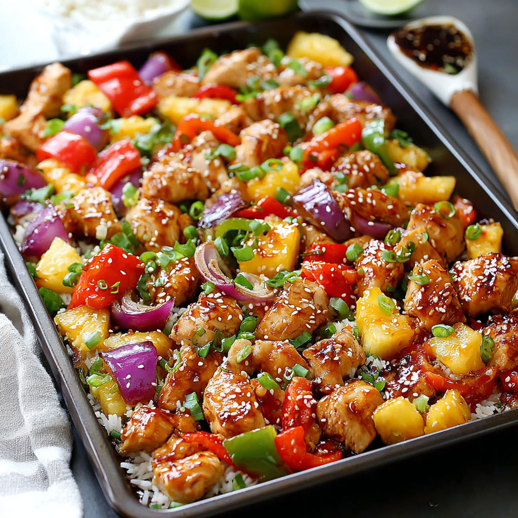 A pan of chicken with rice and vegetables.