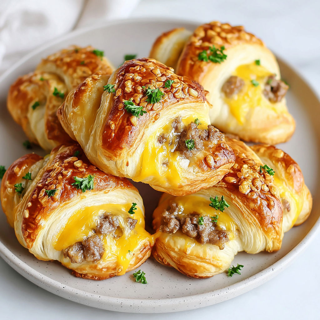 Sausage cheddar crescent rolls on a plate.