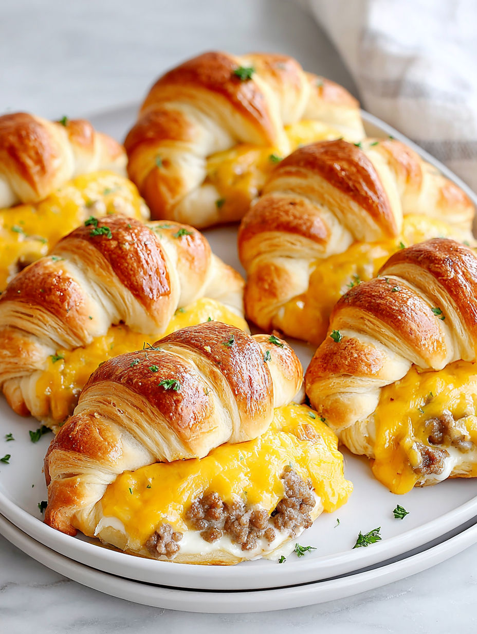 Sausage cheddar crescent rolls on a plate.