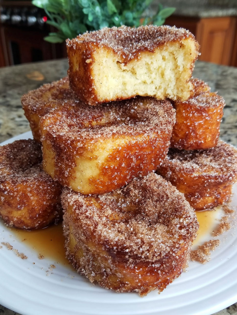 A stack of doughnuts with sugar on top.