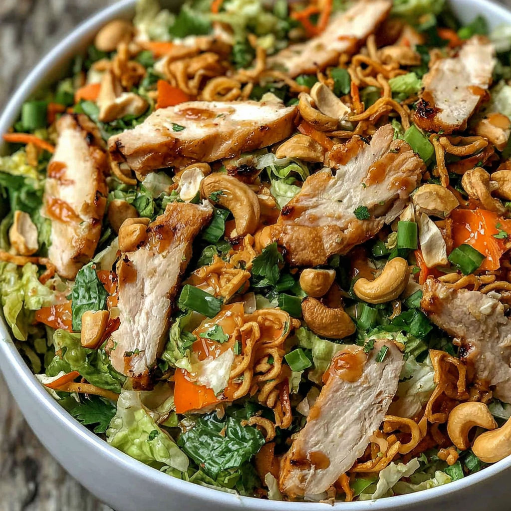 A bowl of chicken cashew crunch salad.