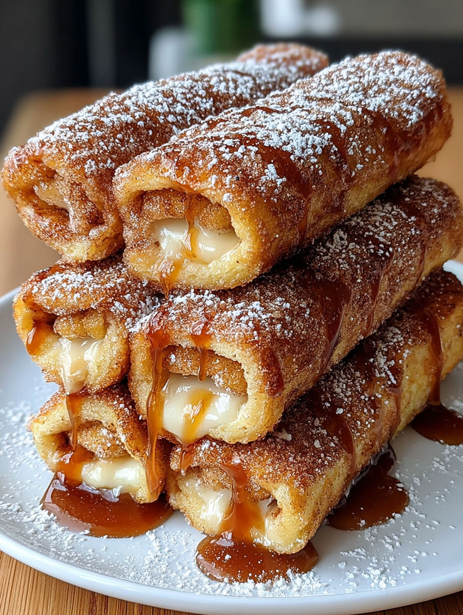 A stack of cinnamon french toast roll-ups.
