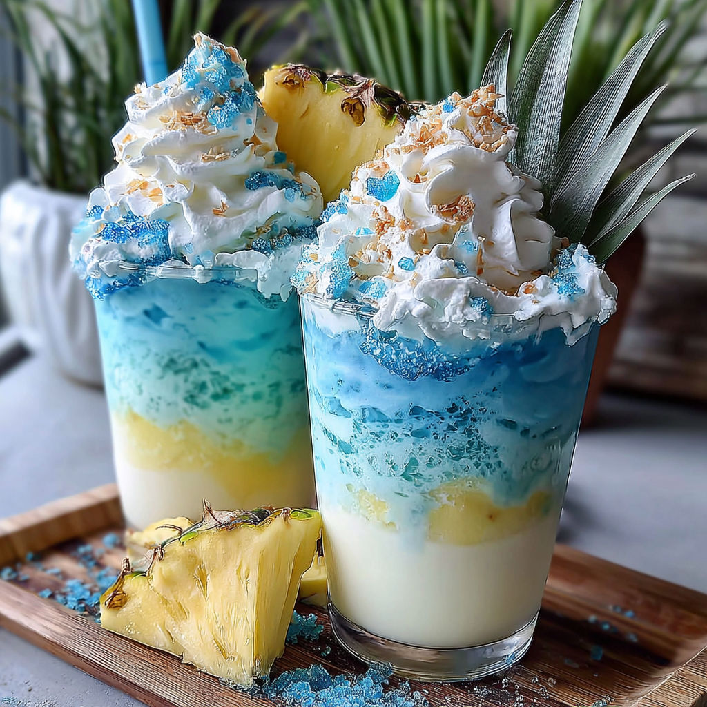 Two Ocean Love Colada Frappuccino drinks with pineapple and coconut.