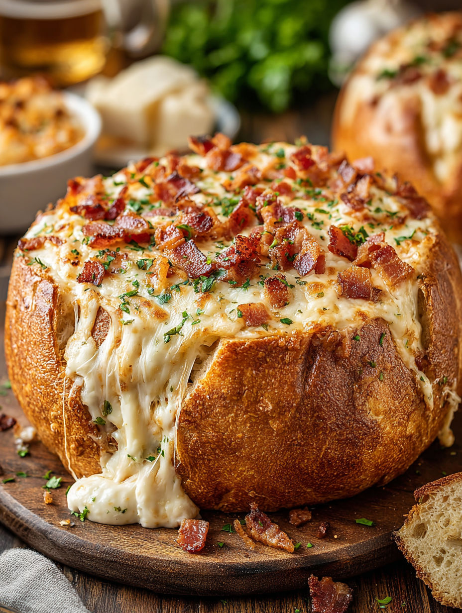 A close up of a cheesy bacon baked potato.