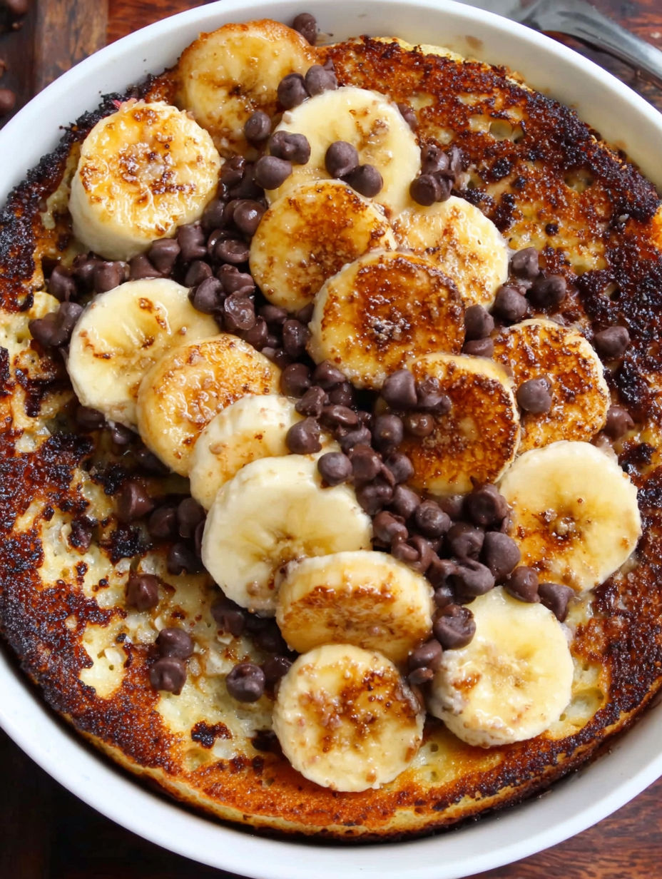 A close up of a banana pancake bake.