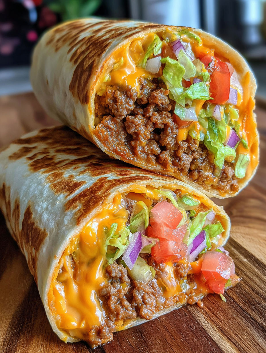 A burrito with meat and vegetables.