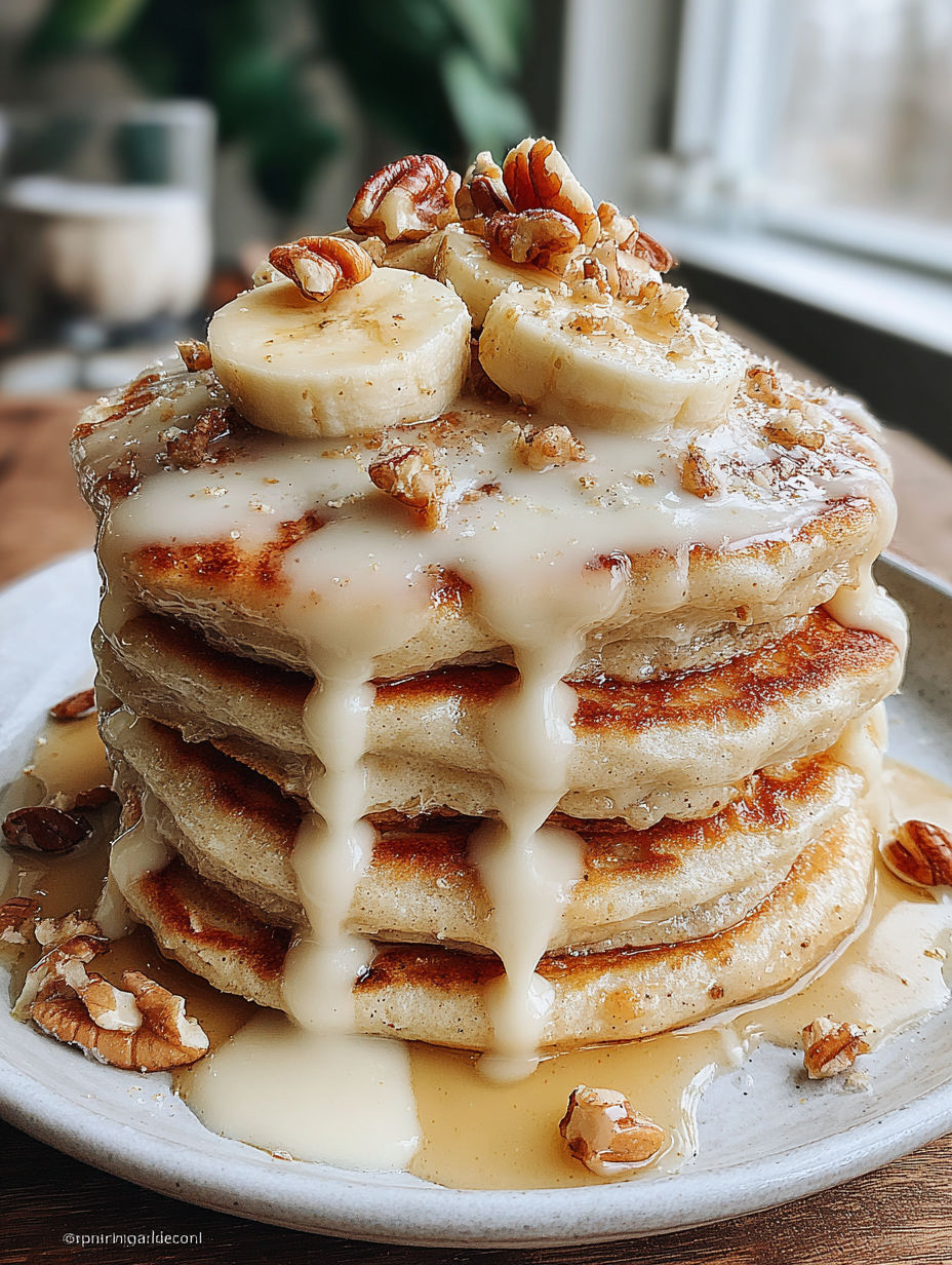 Banana pancakes with banana slices on top.