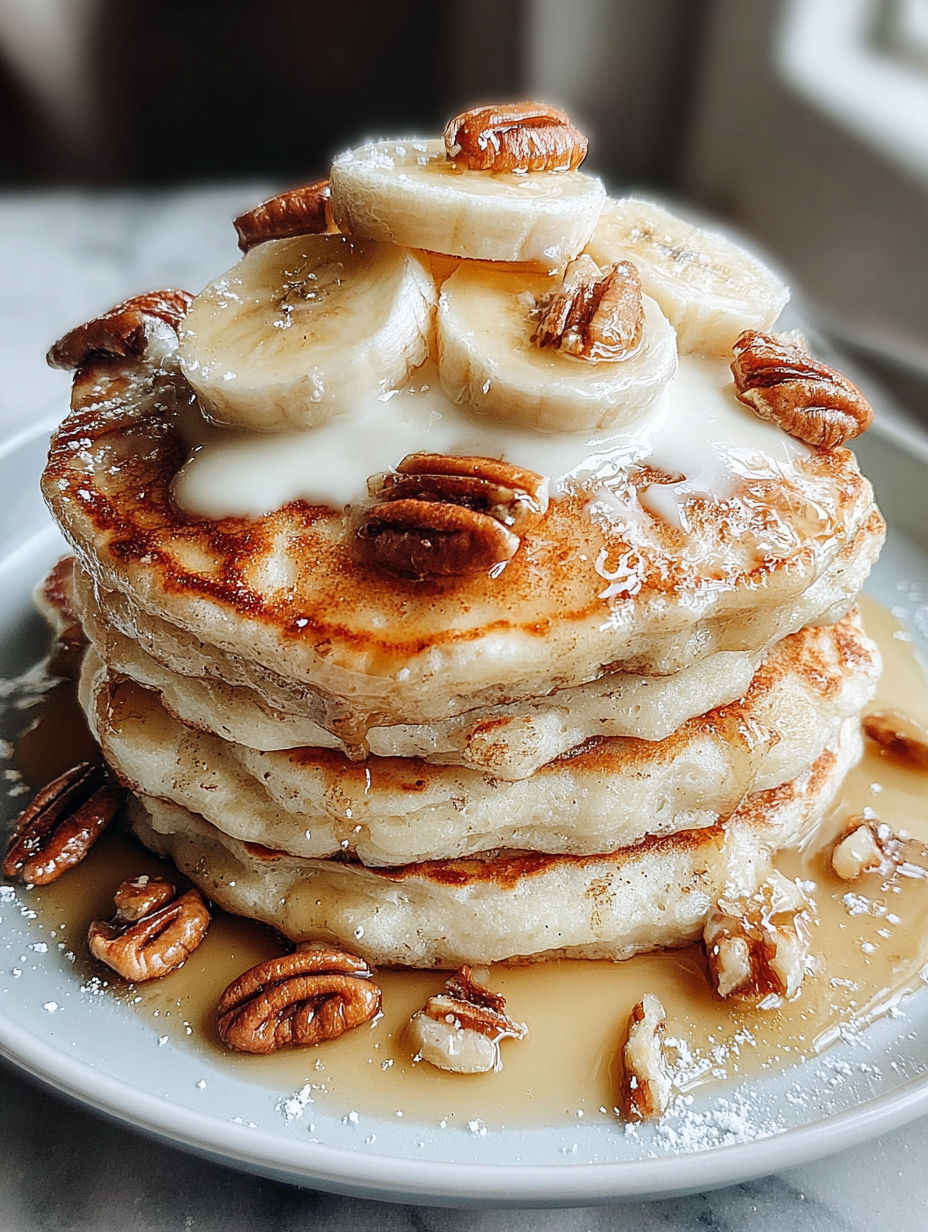 Banana pancakes with bananas on top.