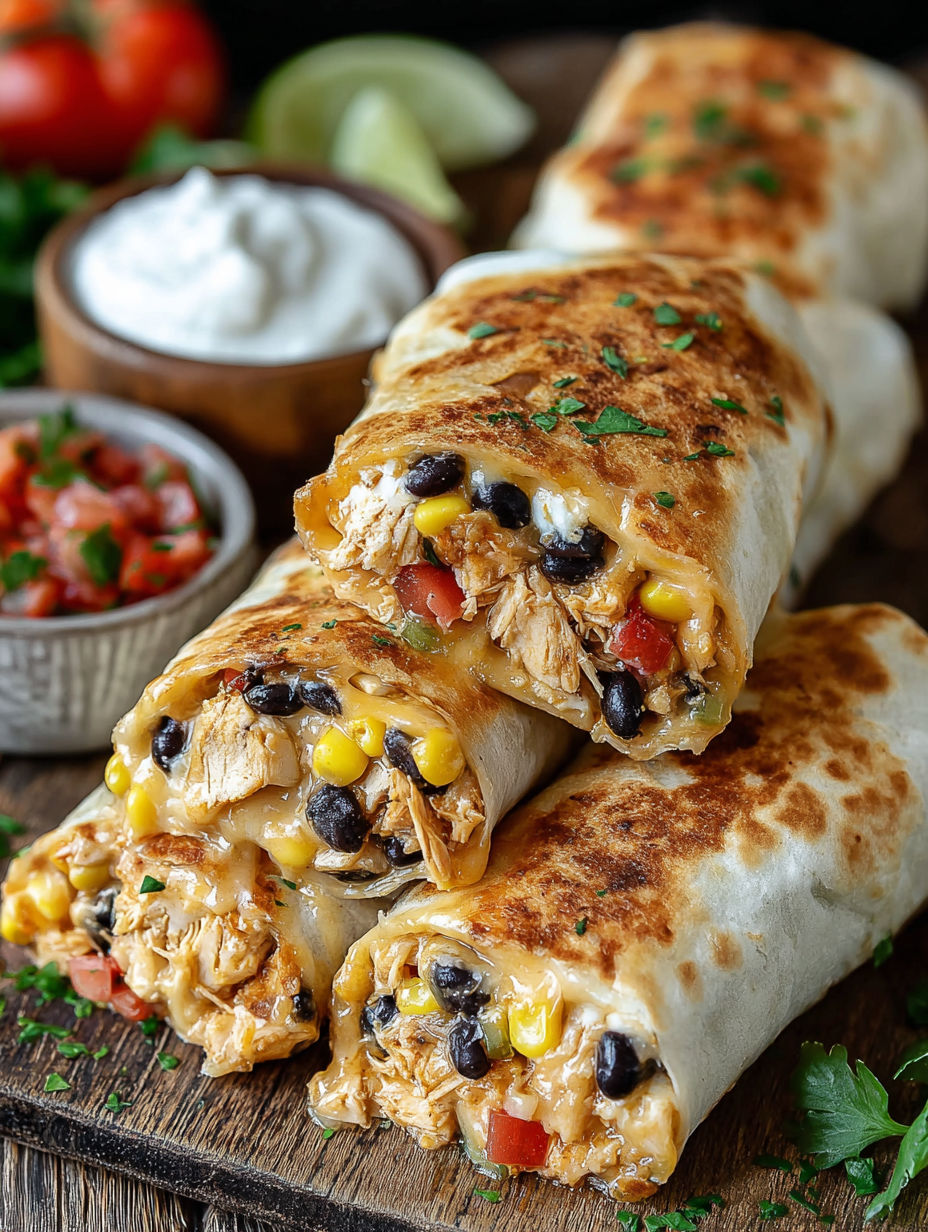 A delicious meal of chicken and corn in a tortilla.