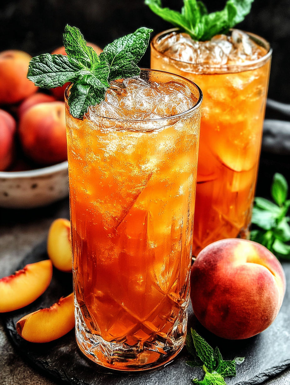 A glass of orange juice with a mint garnish.