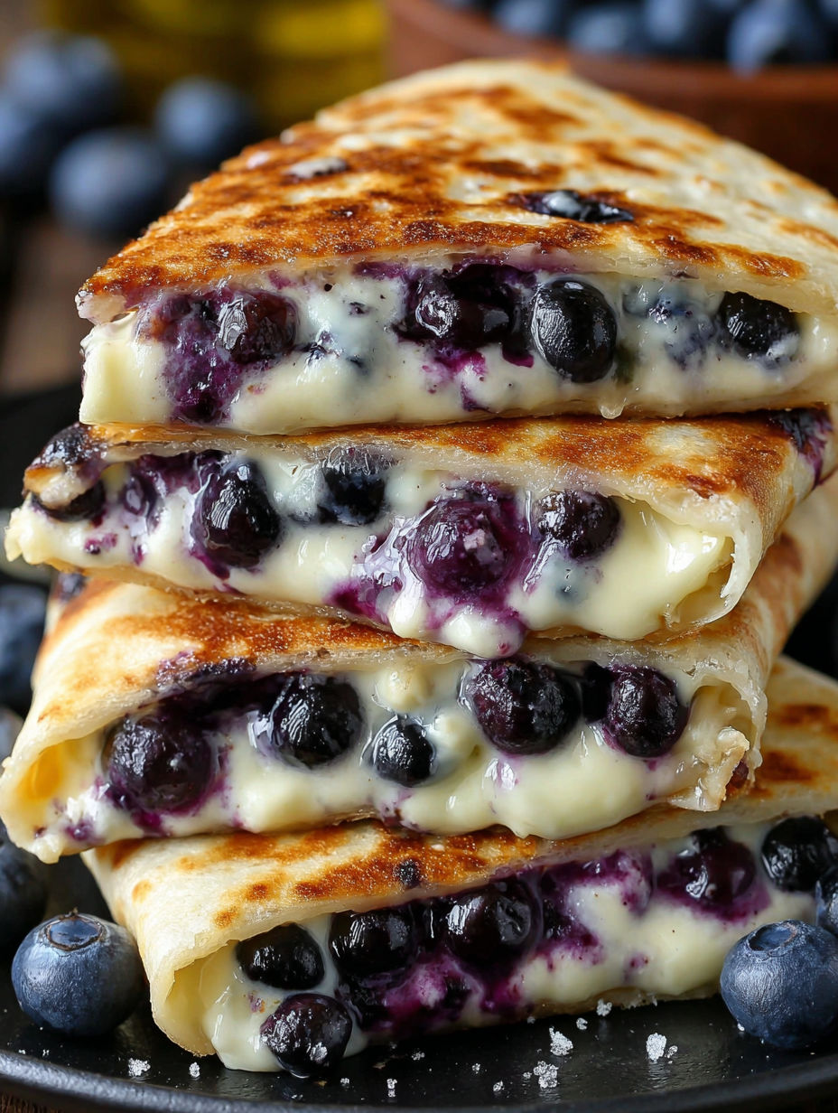 A stack of blueberry quesadillas.
