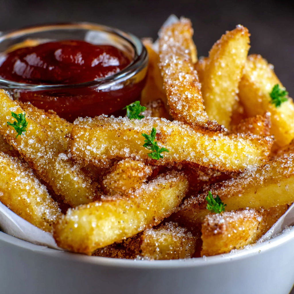 A bowl of crispy air fryer apple fries.
