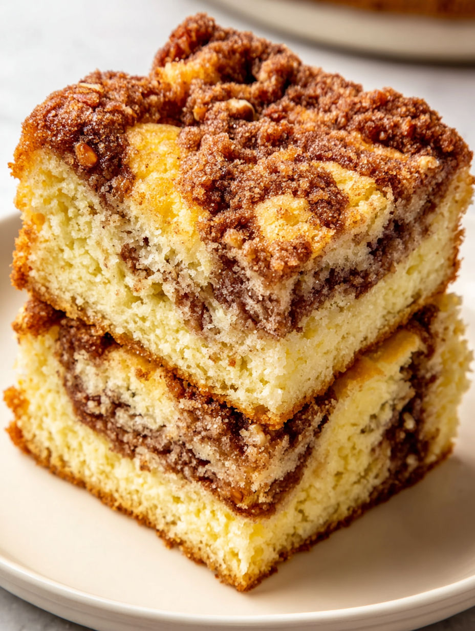 A slice of sour cream coffee cake.