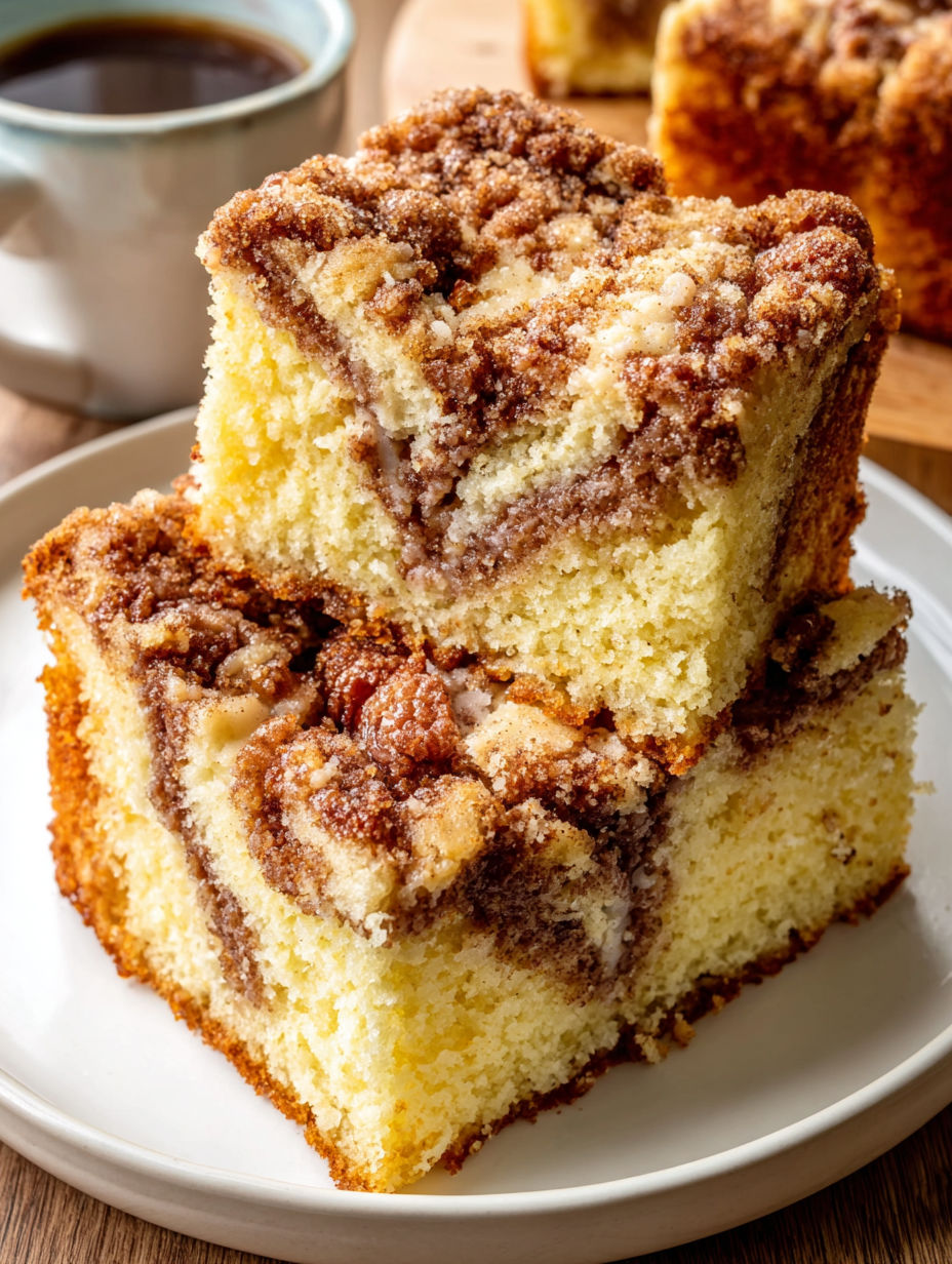 A slice of sour cream coffee cake.
