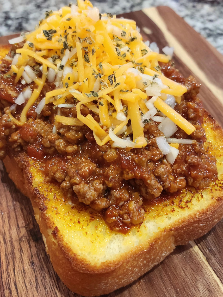 A slice of bread with chili on it.
