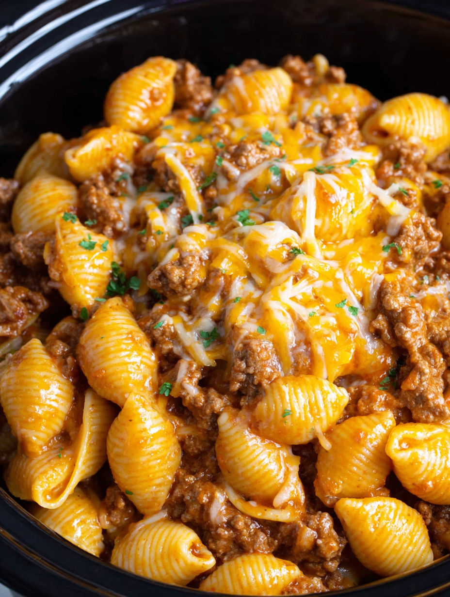 A bowl of pasta with meat and cheese.