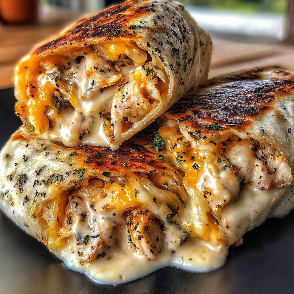 Two cheesy garlic chicken wraps.