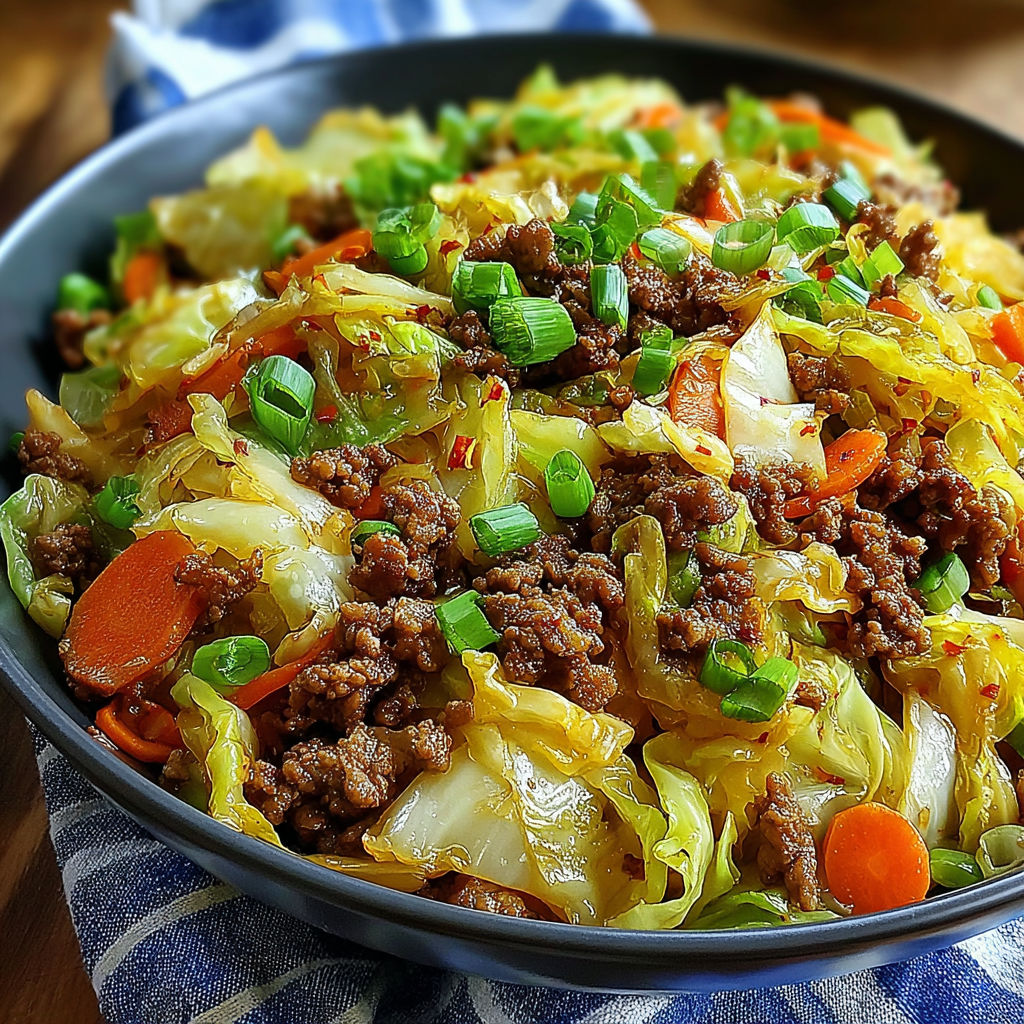 A bowl of Chinese beef and cabbage stir fry.
