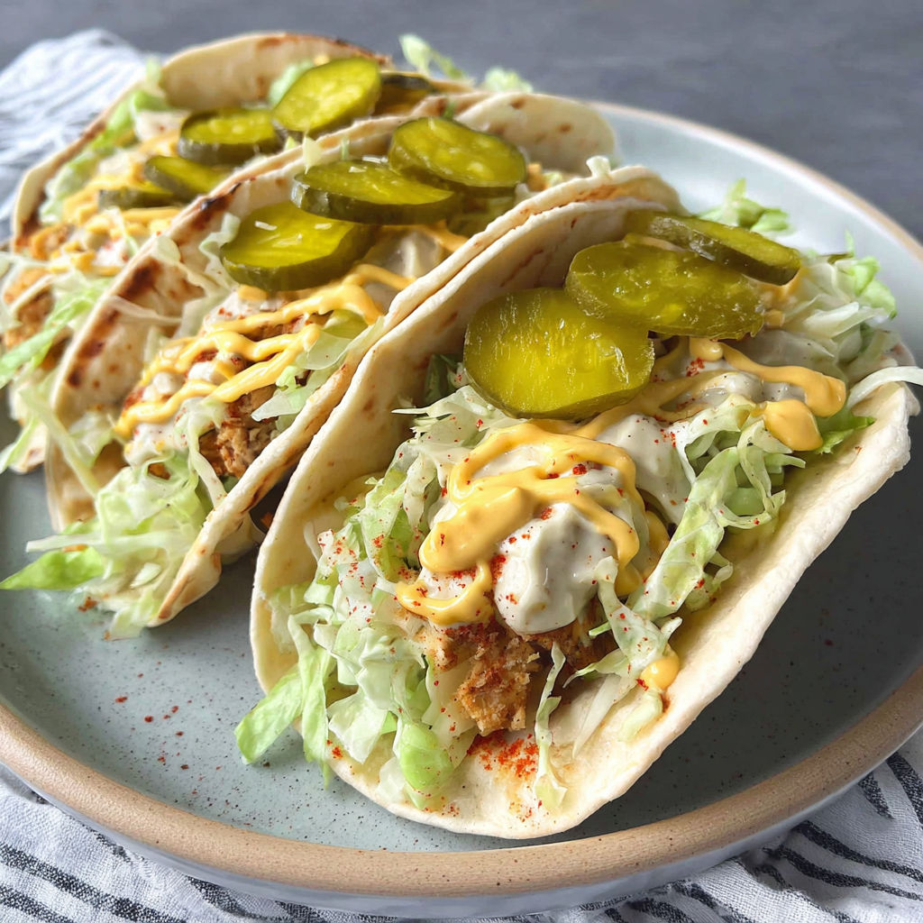 A plate of chicken big mac tacos.