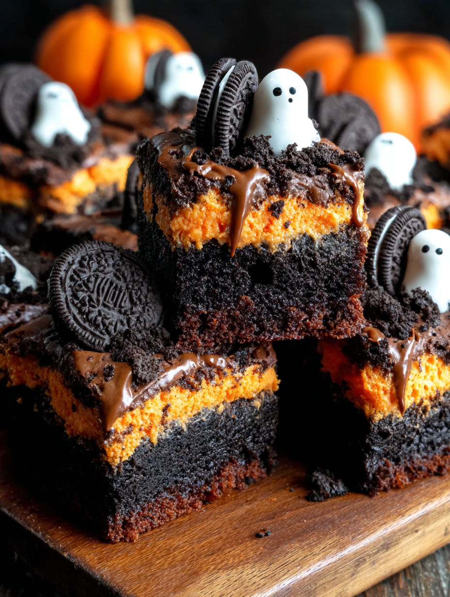 A chocolate cake with a white icing and black icing.