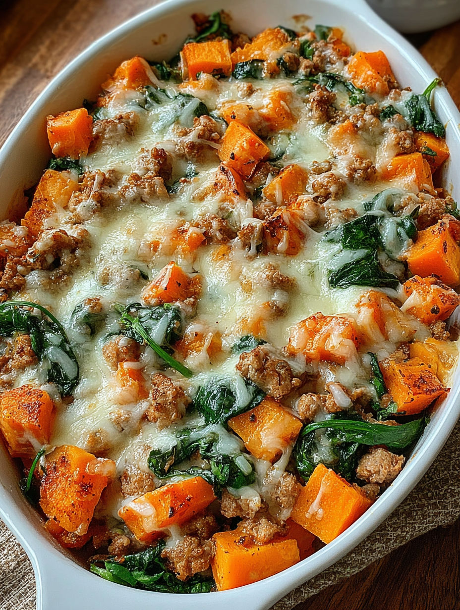 A dish of sweet potato and meat.