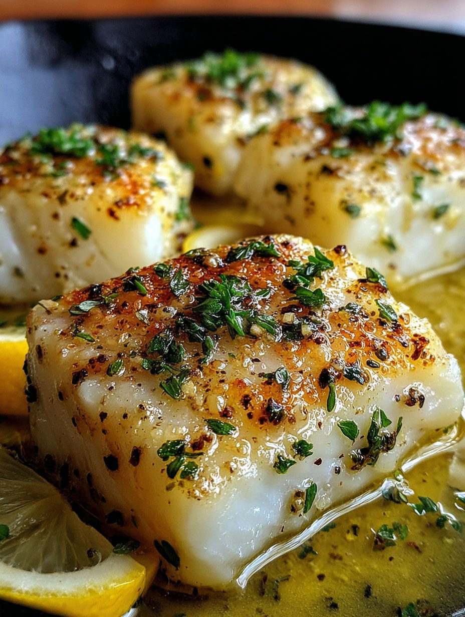A close up of cooked scallops with herbs.