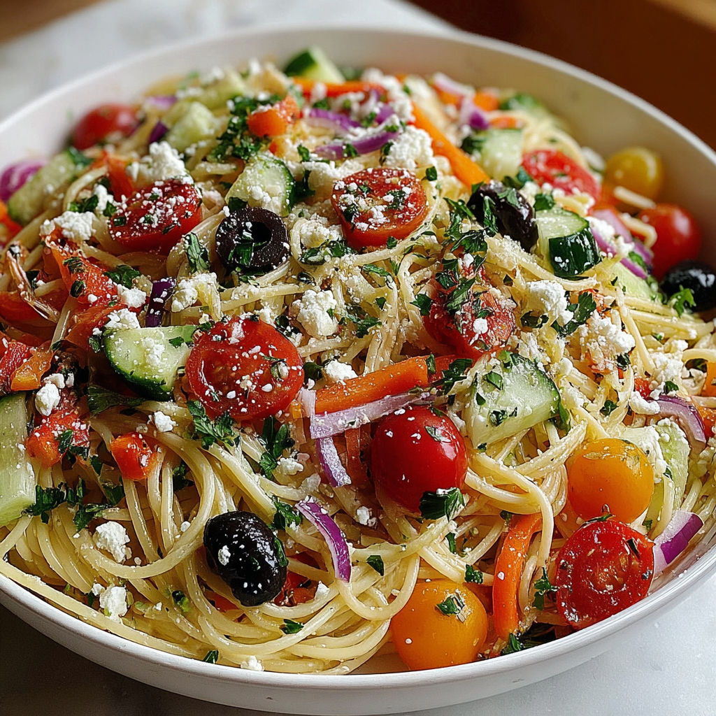 A bowl of pasta with vegetables.