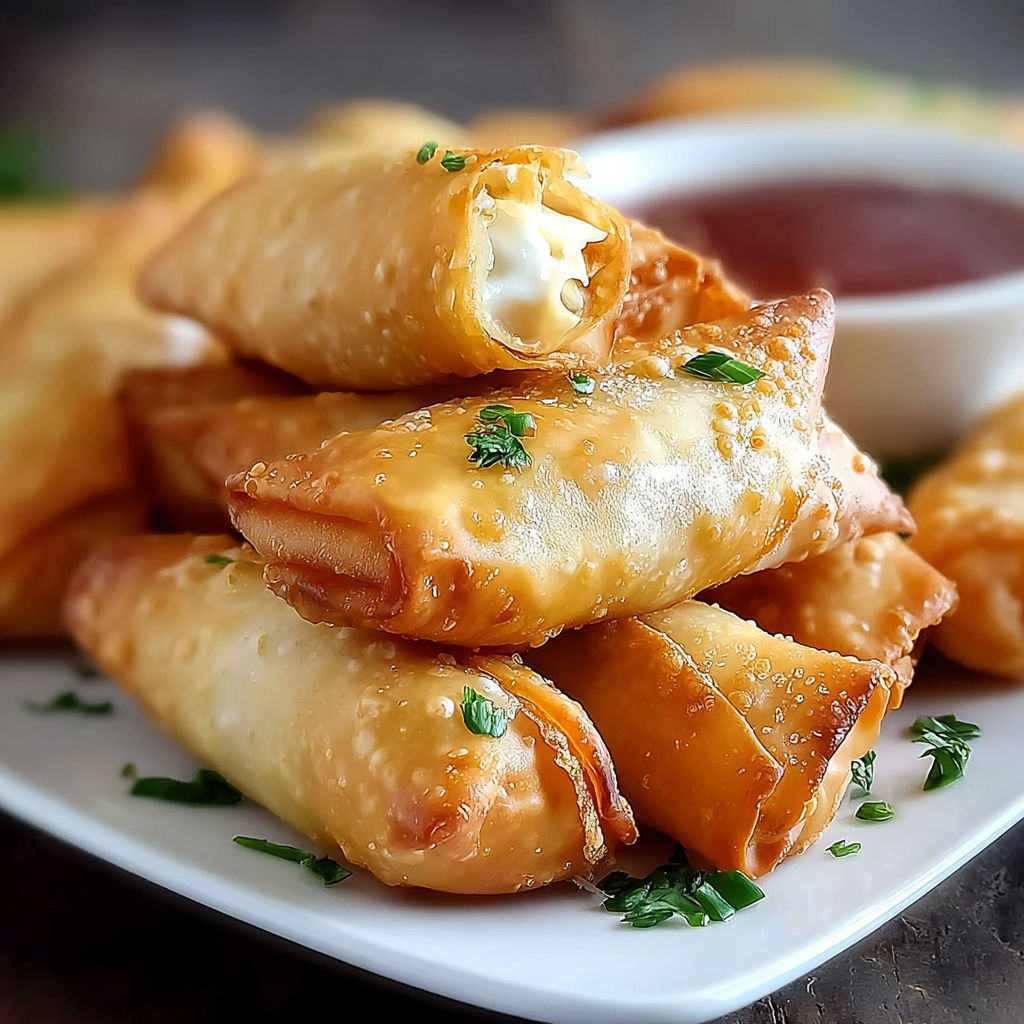A plate of cream cheese rangoon rolls.