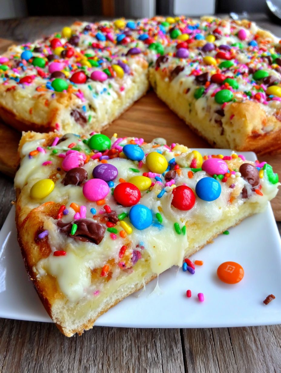 A slice of white chocolate brownie pizza.