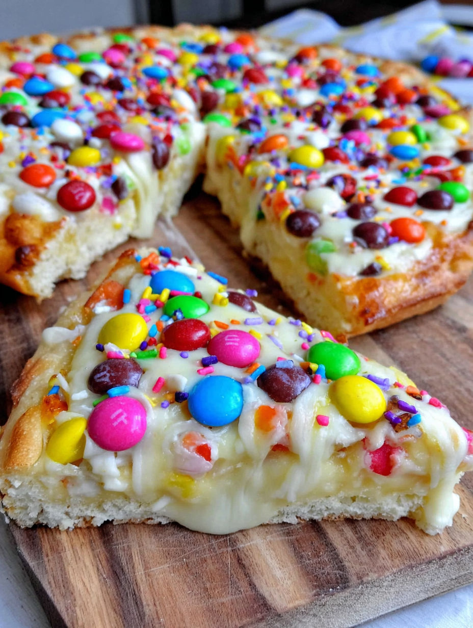 A slice of white chocolate brownie pizza.