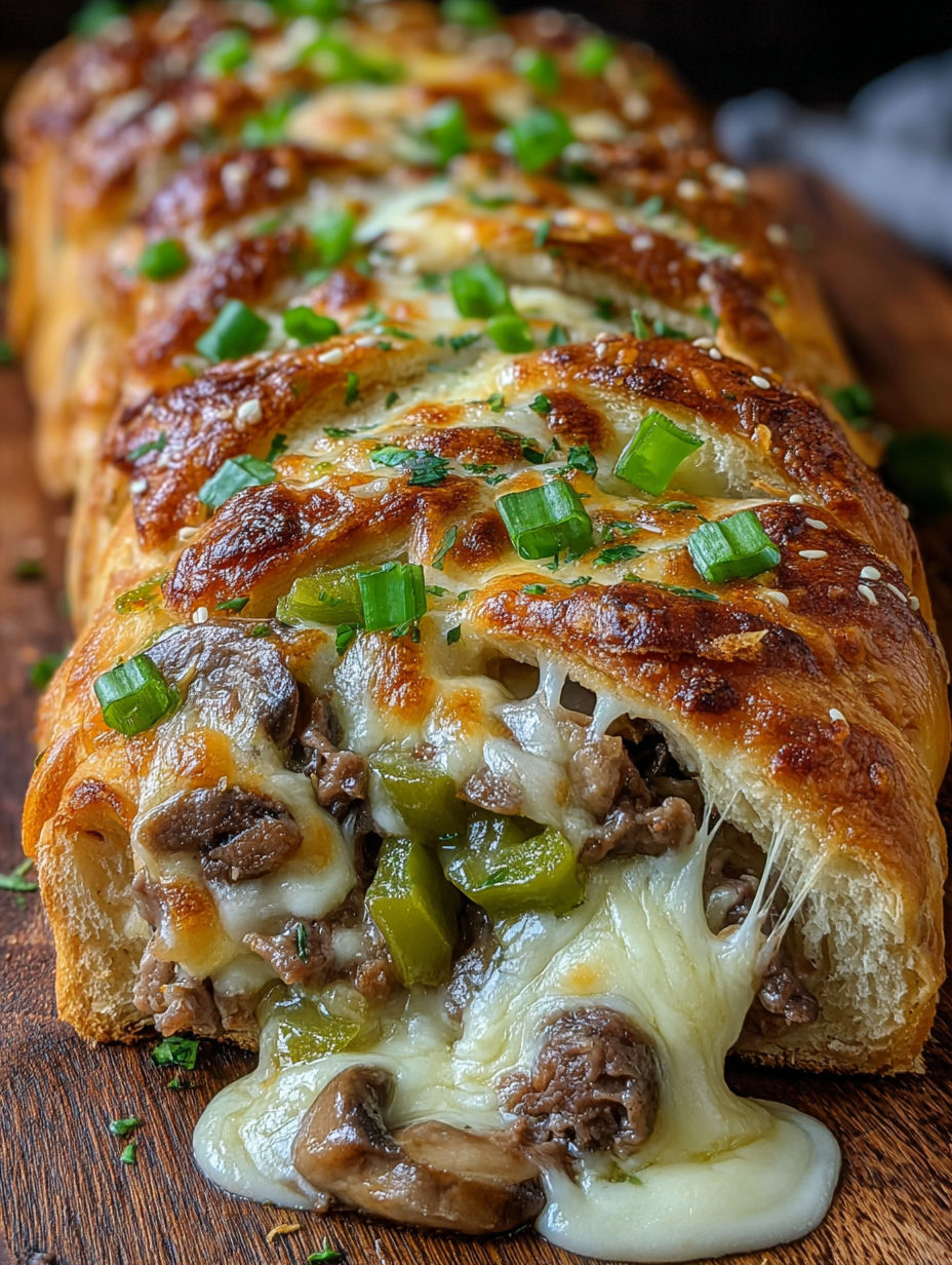 A slice of a Philly Cheesesteak Stromboli.