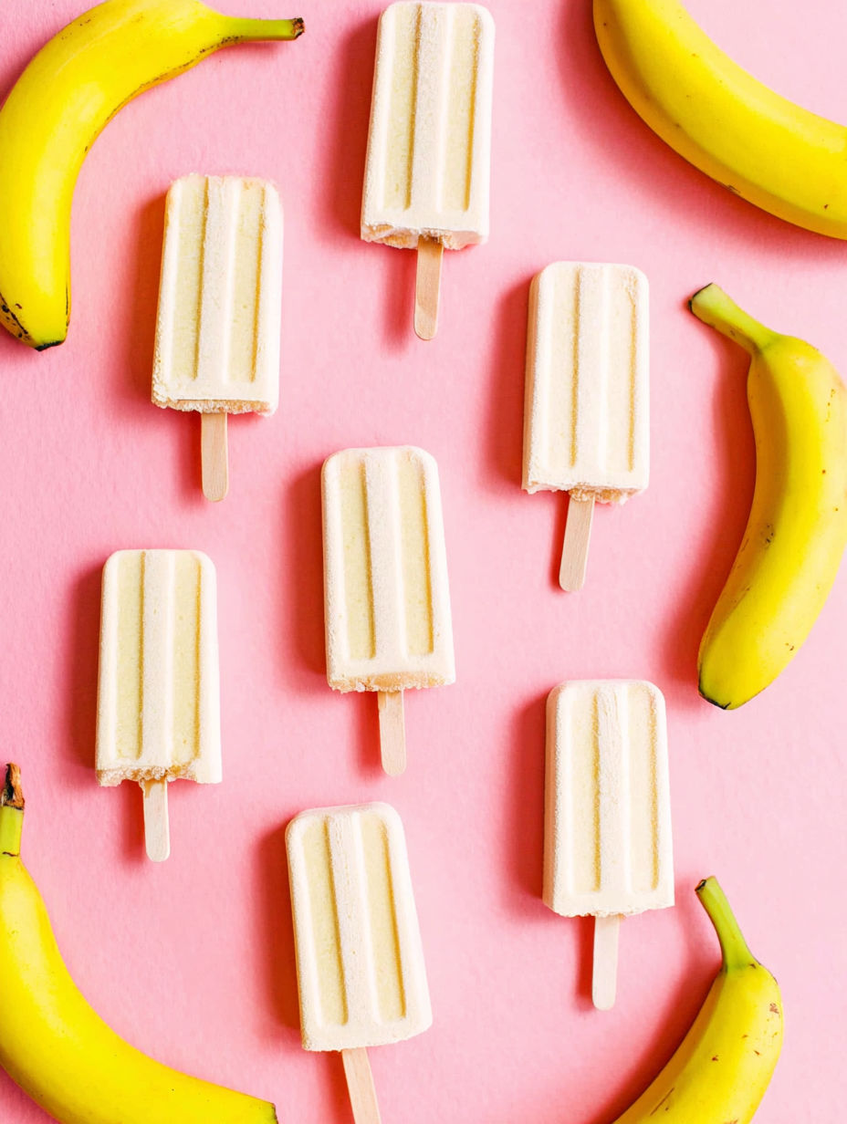 Banana popsicles made with bananas and cream.