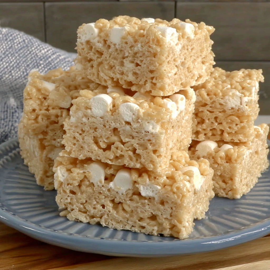 A plate of rice krispie treats.