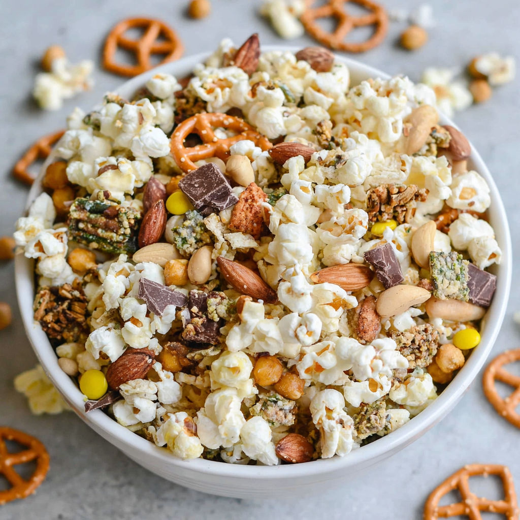 A bowl of popcorn with various toppings.