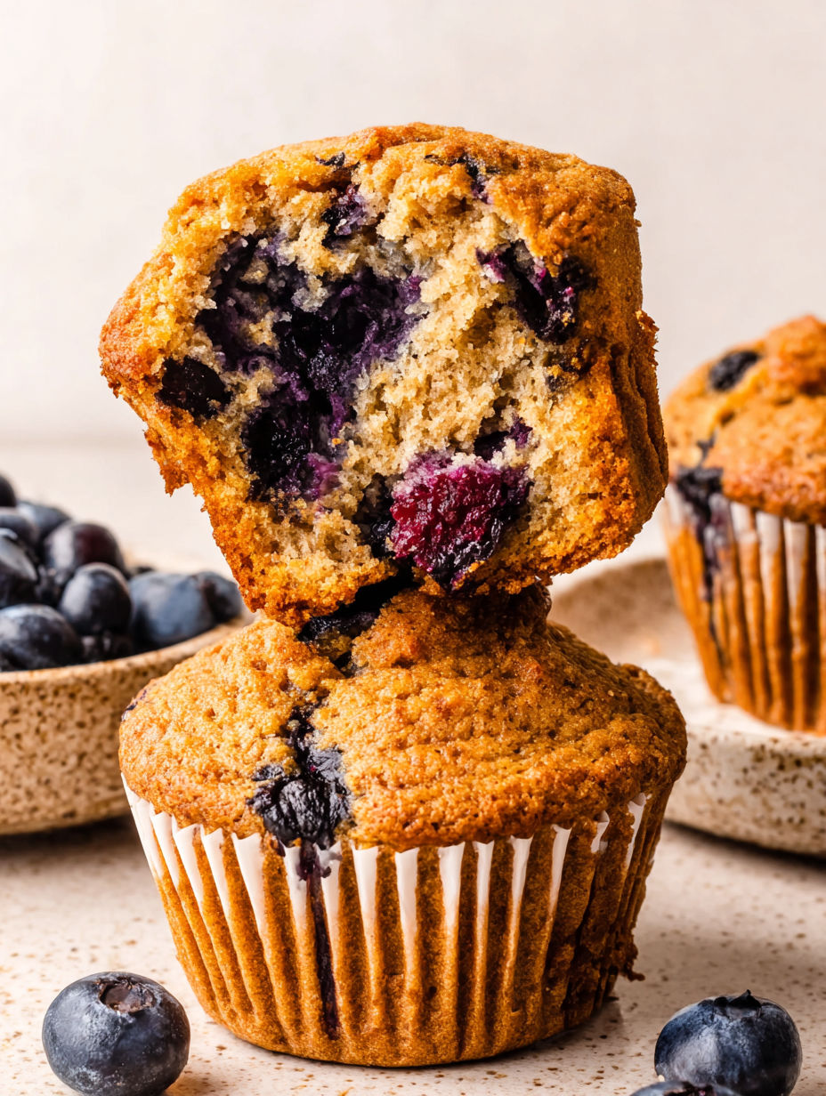 A cupcake with blueberries on top.