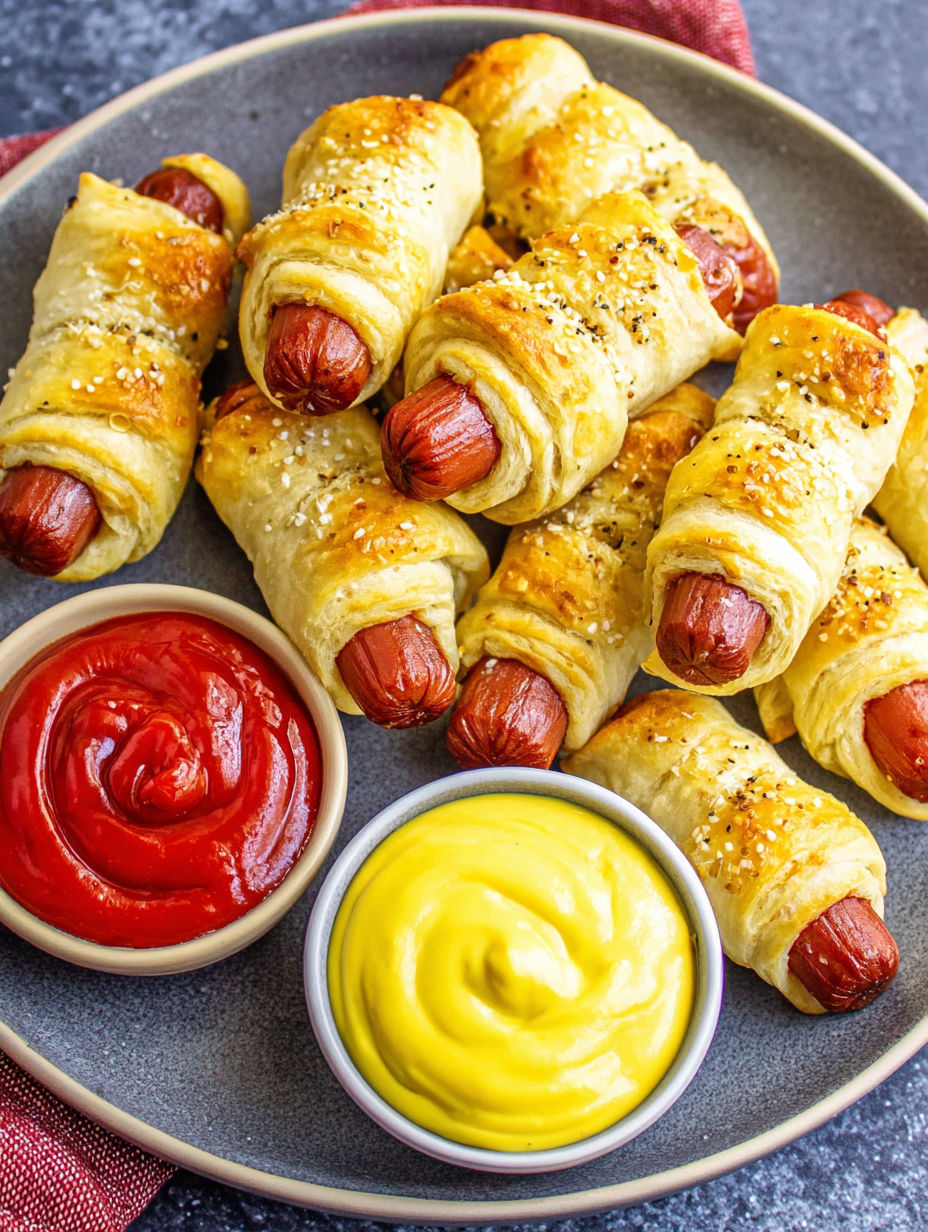 A plate of hot dogs and a bowl of mustard.