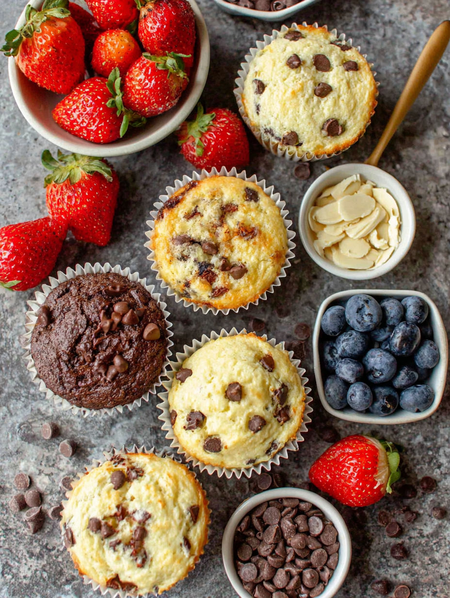 A variety of muffins with different flavors.