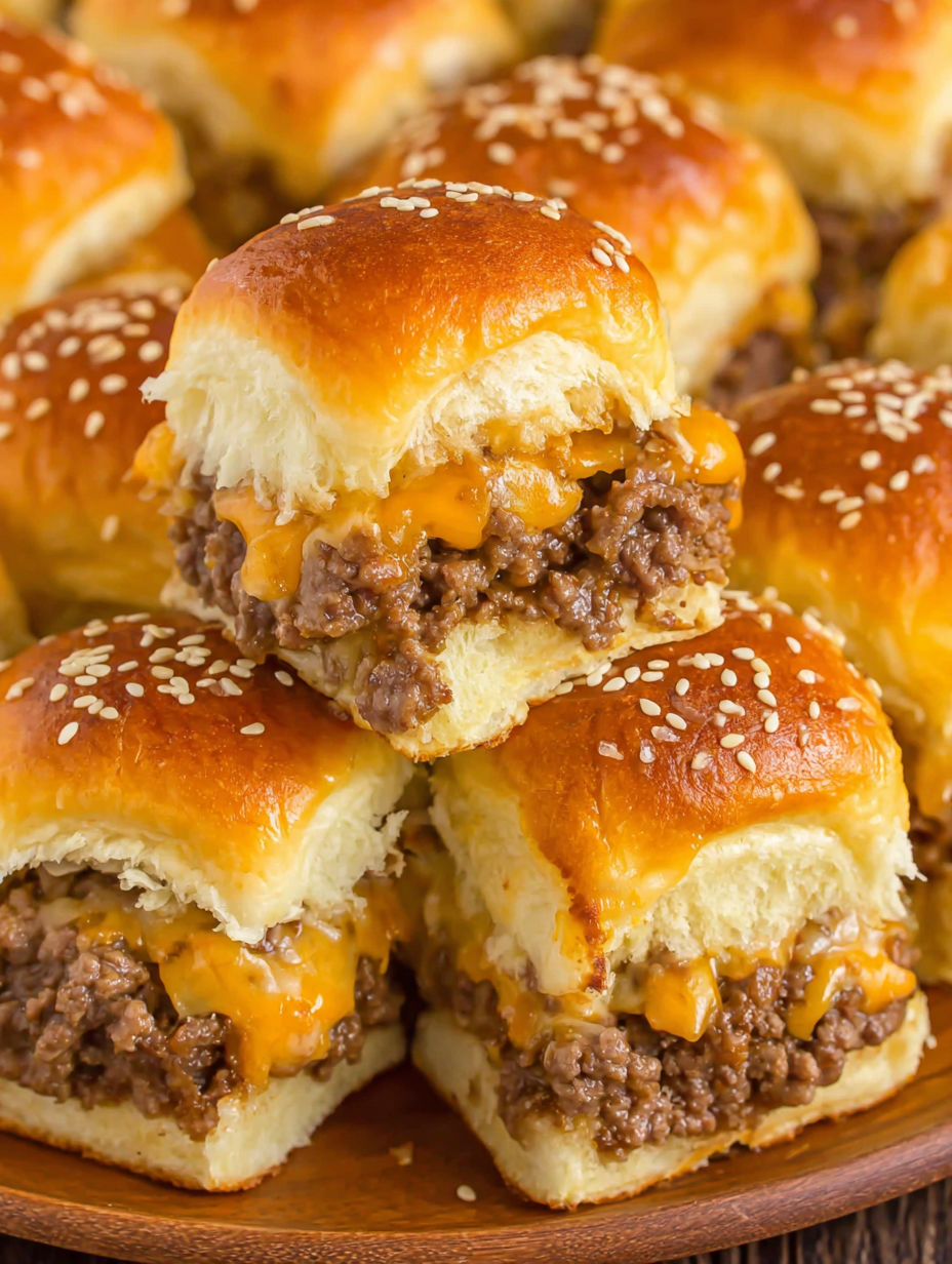 A stack of cheeseburger sliders.