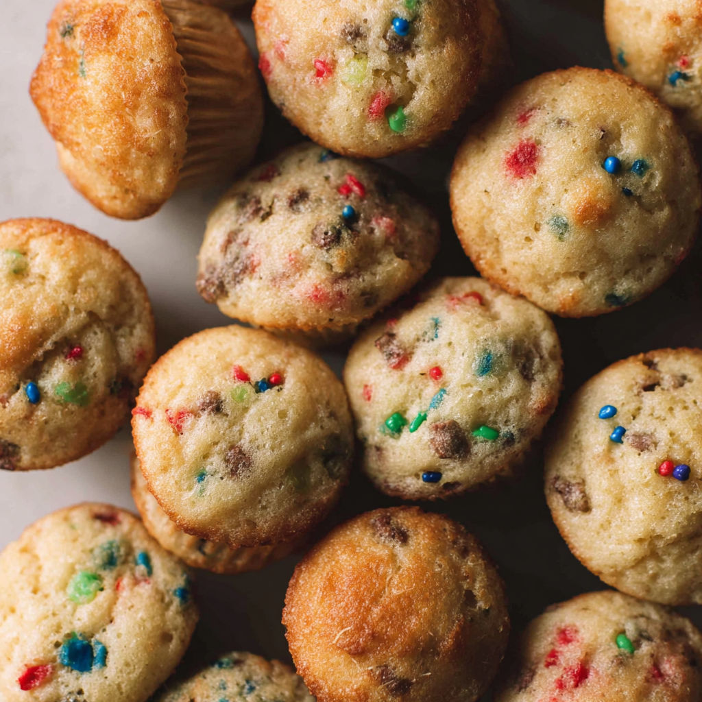A plate of colorful muffins.