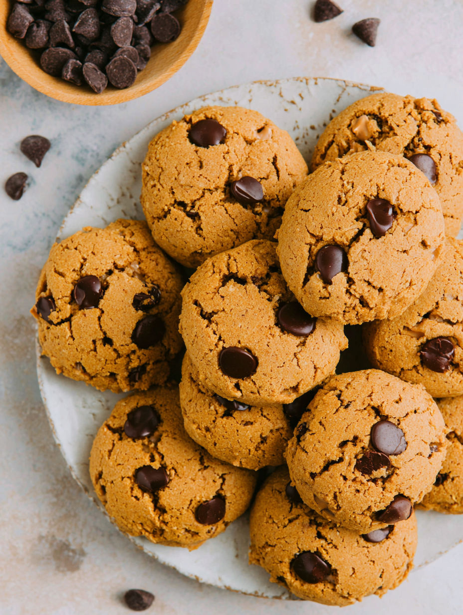 Chocolate chip cookies on a plate.