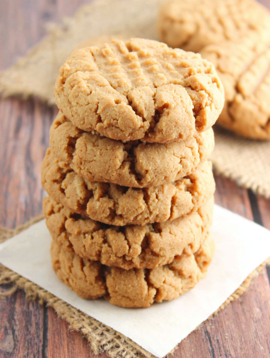 A stack of gluten free peanut butter cookies.