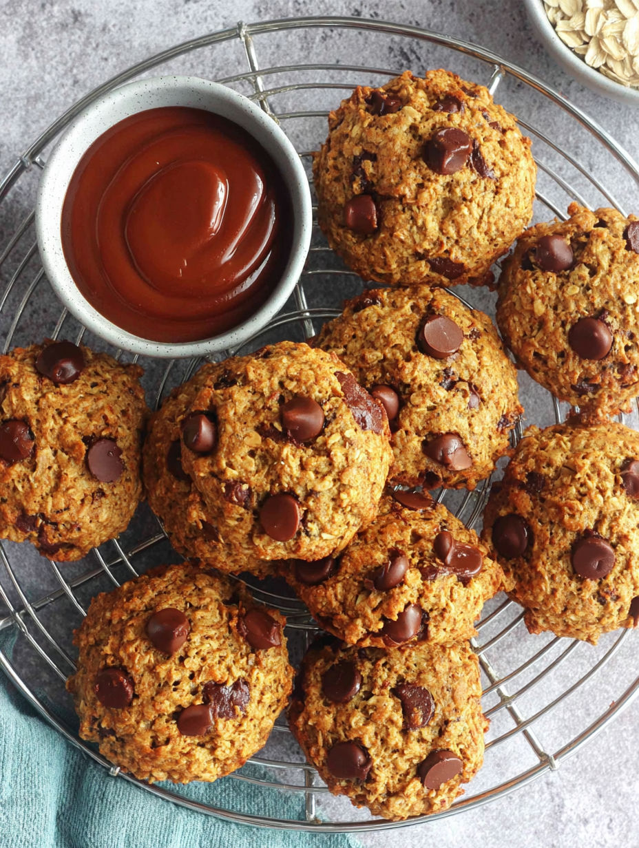 A plate of gluten-free oatmeal chocolate chip cookies.