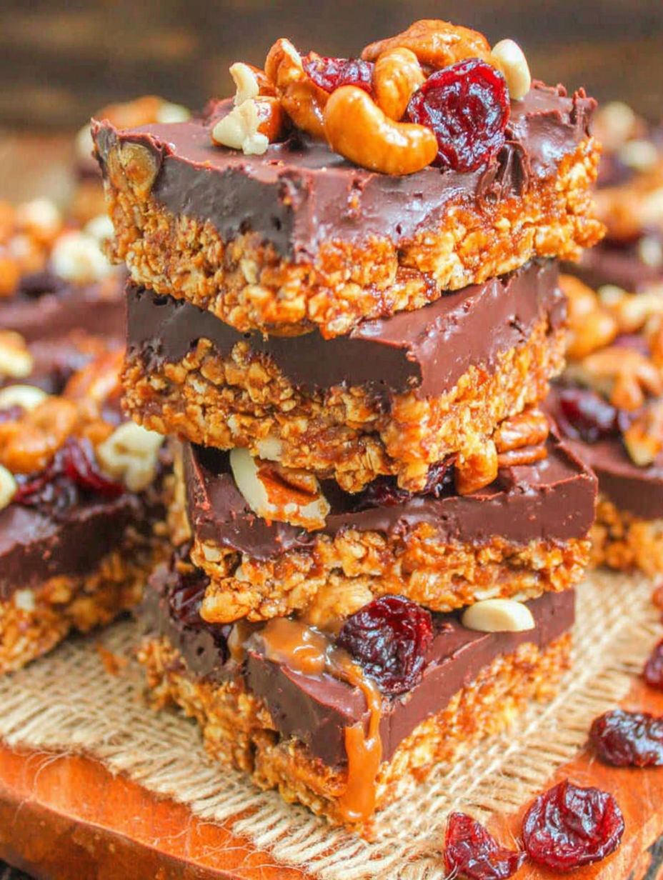 A stack of chocolate and nut bars.
